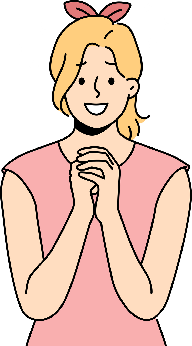 Smiling woman with hands in prayer